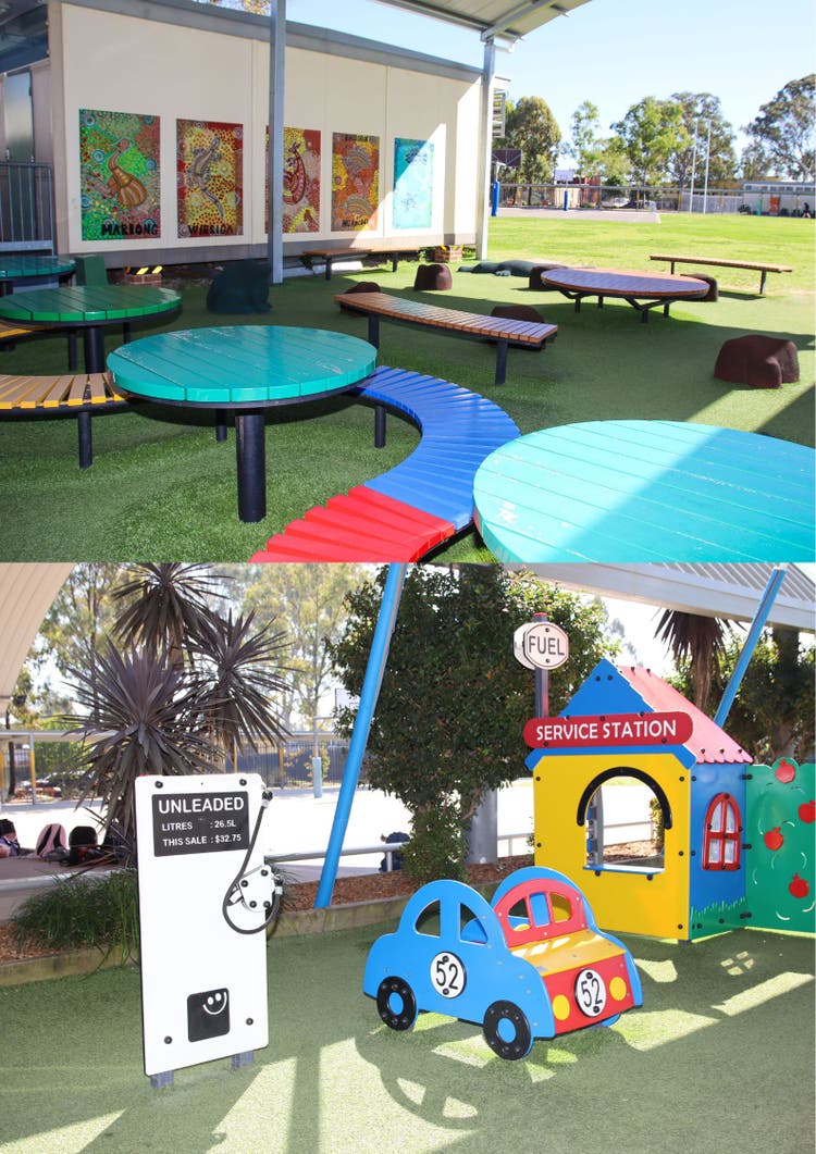 colourful playground equipment and yarning circle